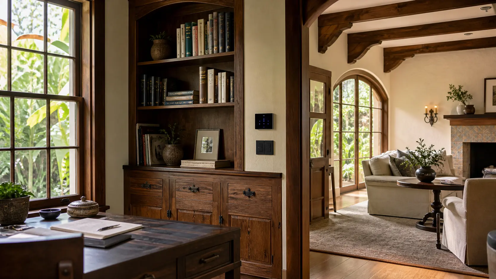 Illustrative Mission Hills character-home study with restored woodwork and integrated controls.